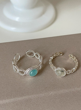 甜酷高级感蕾丝边天然石开口戒指