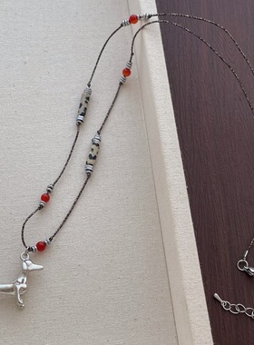 编织天然石串珠腊肠狗项链小众时尚轻奢高级感气质百搭复古毛衣链