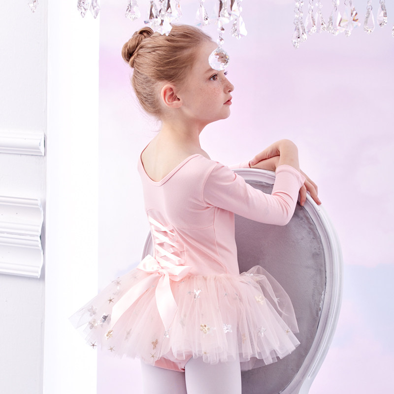 舞蹈练功服儿童女孩秋冬季长袖加绒芭蕾舞裙中国舞服装女童舞蹈裙