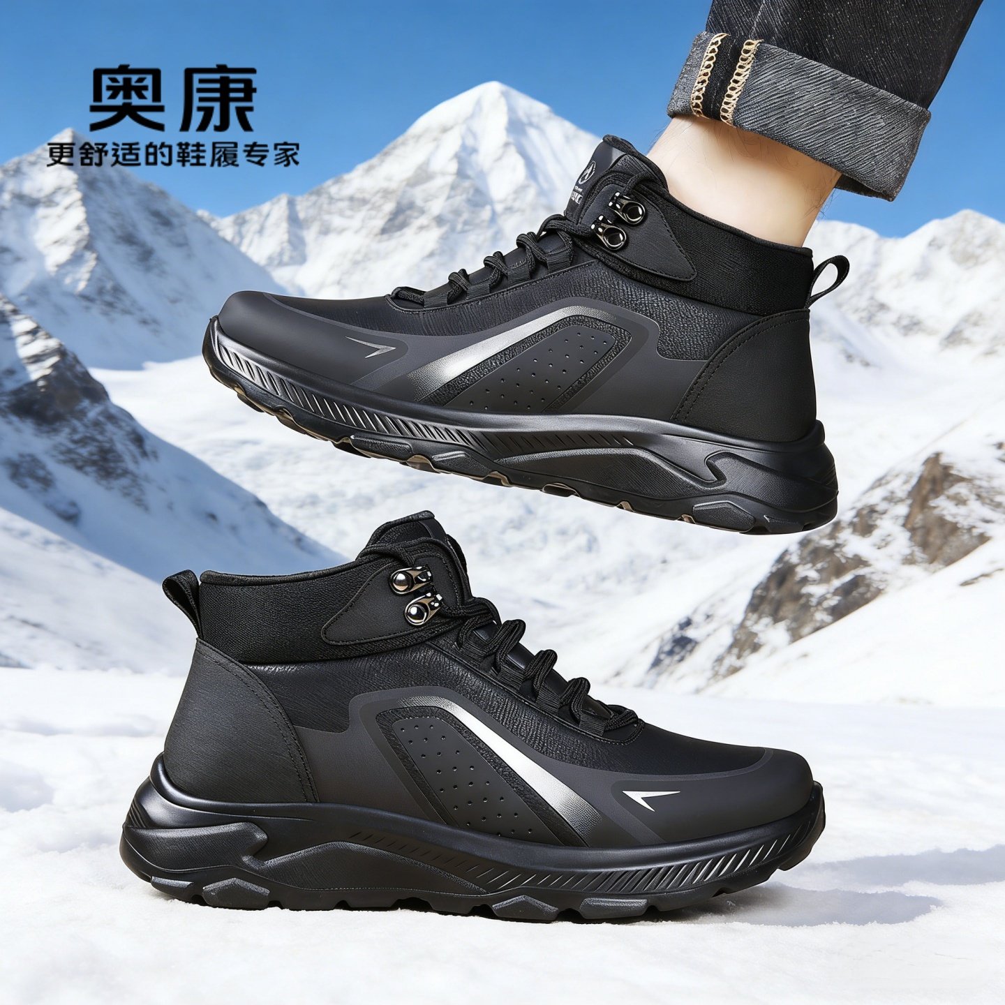 奥康男鞋冬季加厚羊毛高帮保暖防滑软底轻便棉鞋男运动户外休闲鞋,淘宝优惠券,粉丝福利购,淘宝优惠卷