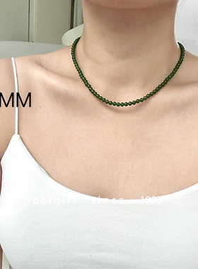 新中式不掉色元宝扣碧玉色绿玛瑙绿玉髓项链锁骨链显白高级感配饰