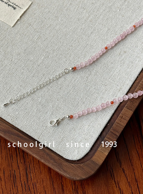 夏季新款日韩粉色猫眼石串珠项链