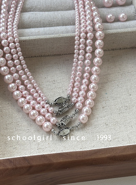 元宝扣正圆樱花粉色珍珠项链