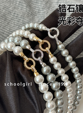 2025年新款爆款圆环扣真多麻灰色澳白色珍珠项链叠戴颈链毛衣链