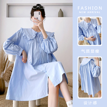 Pregnancy Woman Dress 2024 Early Spring New Pregnant Woman Doll Collar Reduction Age 100 lap shirt Libra dress Buttoned Lactation Suits