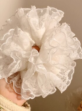 晨雾花涧~少女心白色蕾丝双层大肠发圈女百搭高级感发饰大号发绳