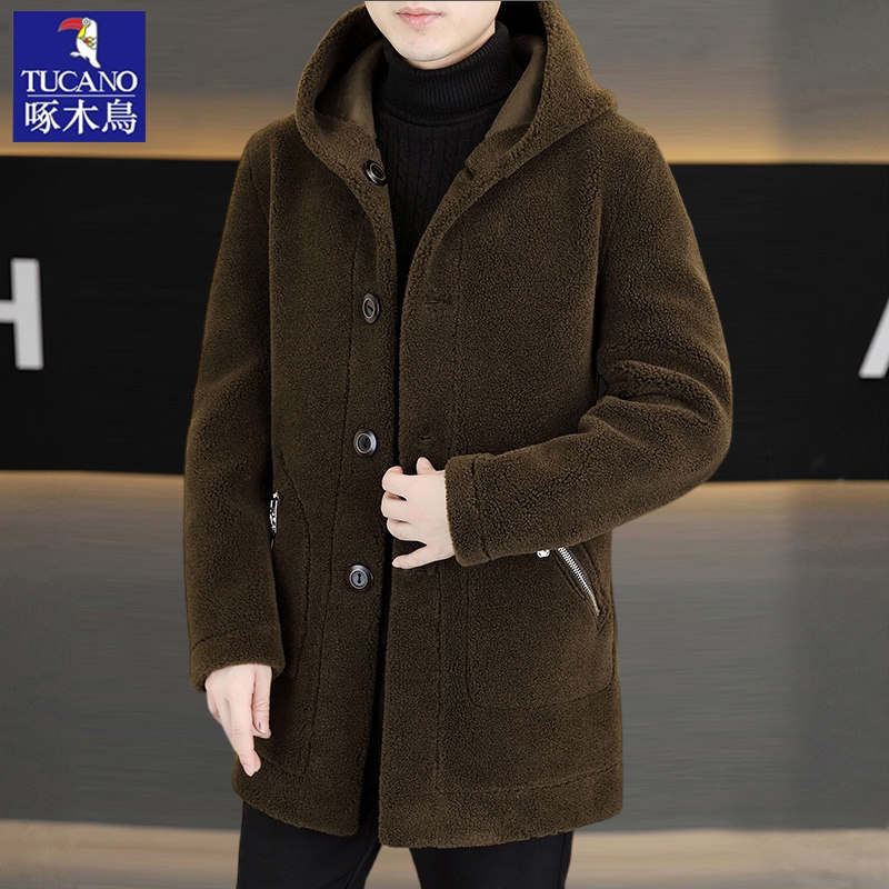 【两面可穿】啄木鸟皮毛一体男装中长款羊毛呢夹克中年爸爸装外套,淘宝优惠券,粉丝福利购,淘宝优惠卷