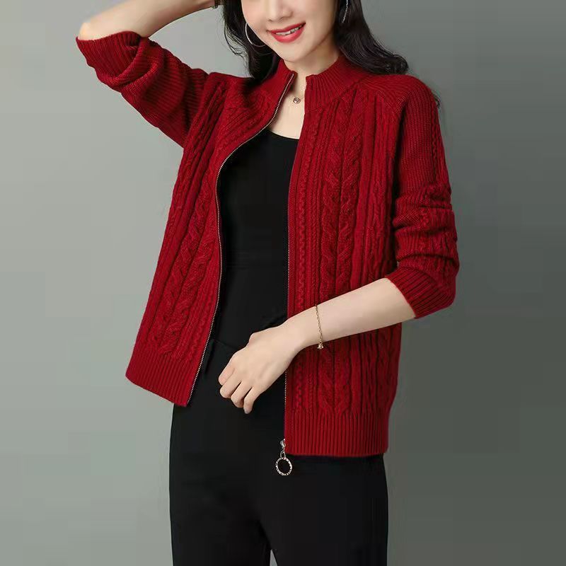 鄂尔多斯市产100%羊绒衫高领开衫女洋气外套高档宽松针织羊毛上衣