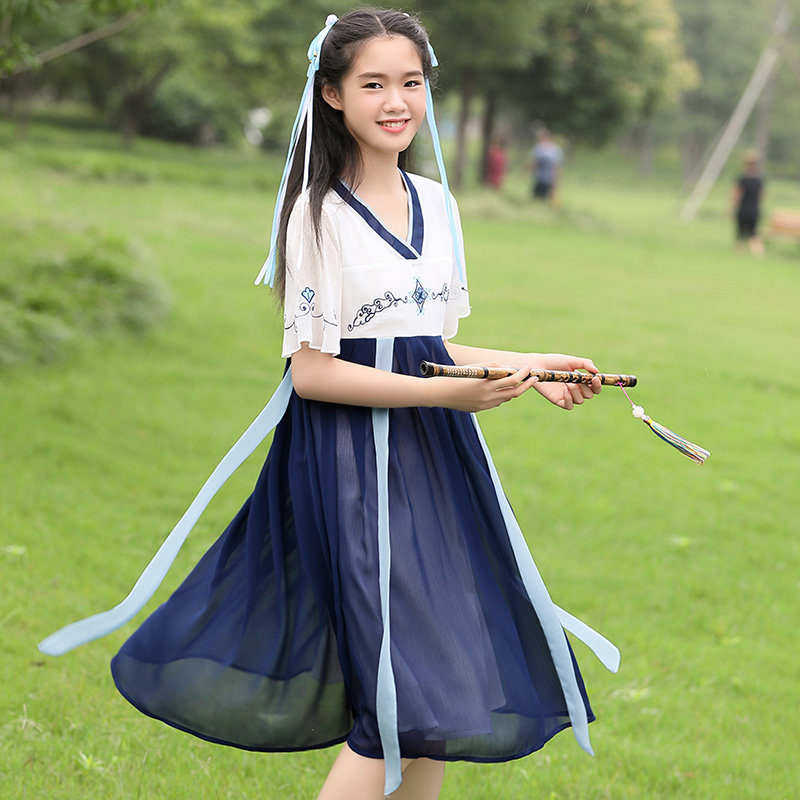 中国风少女汉服改良仙女樱花连衣裙 布依丛林民族服装/舞台装