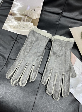 女款一体加绒款时尚秋冬手套洋气灰色百搭保暖亲肤款