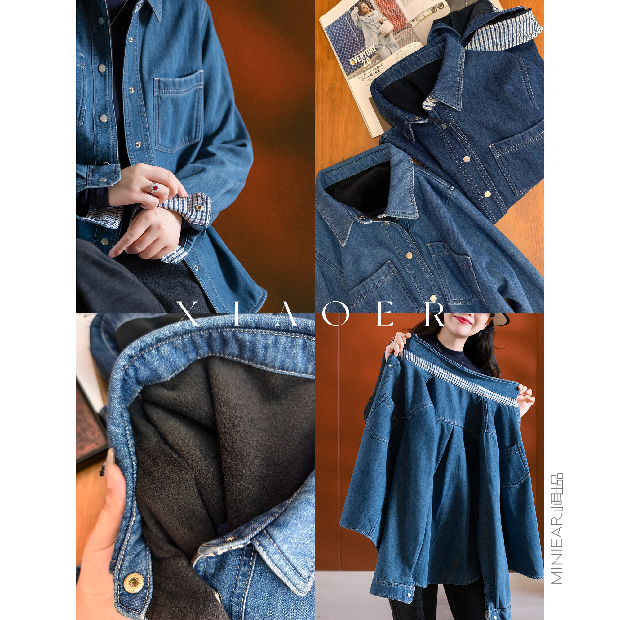 小耳出品 做工JUE子！重工精梳棉+牛奶绒/做旧洗水 翻领牛仔衬衫