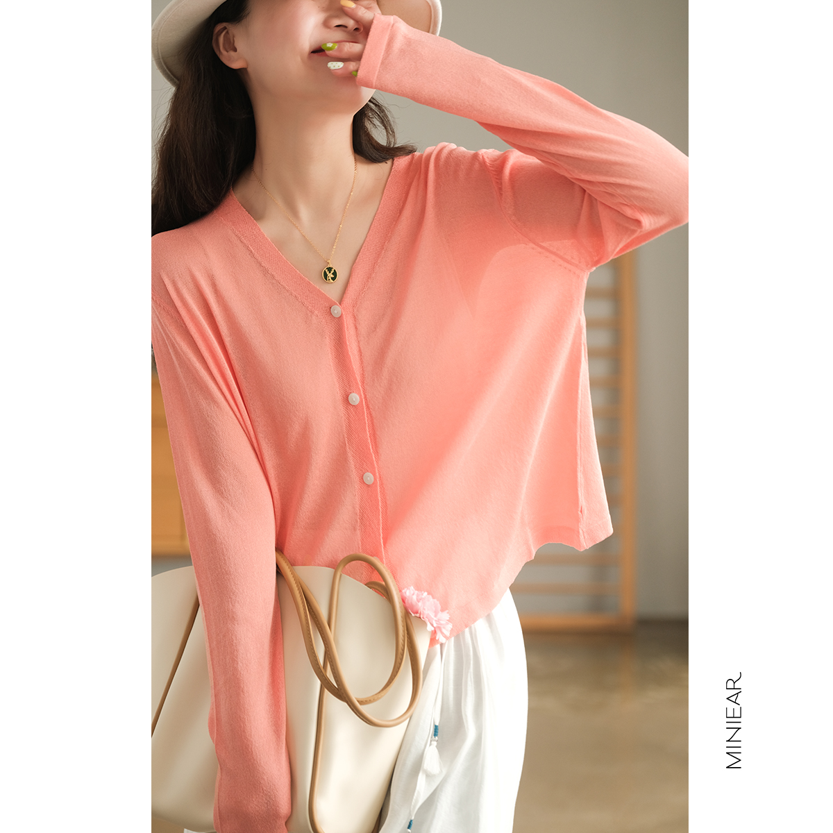 小耳出品【缤纷糖果色】春季新品冰丝针织衫女纯色上衣长袖女装