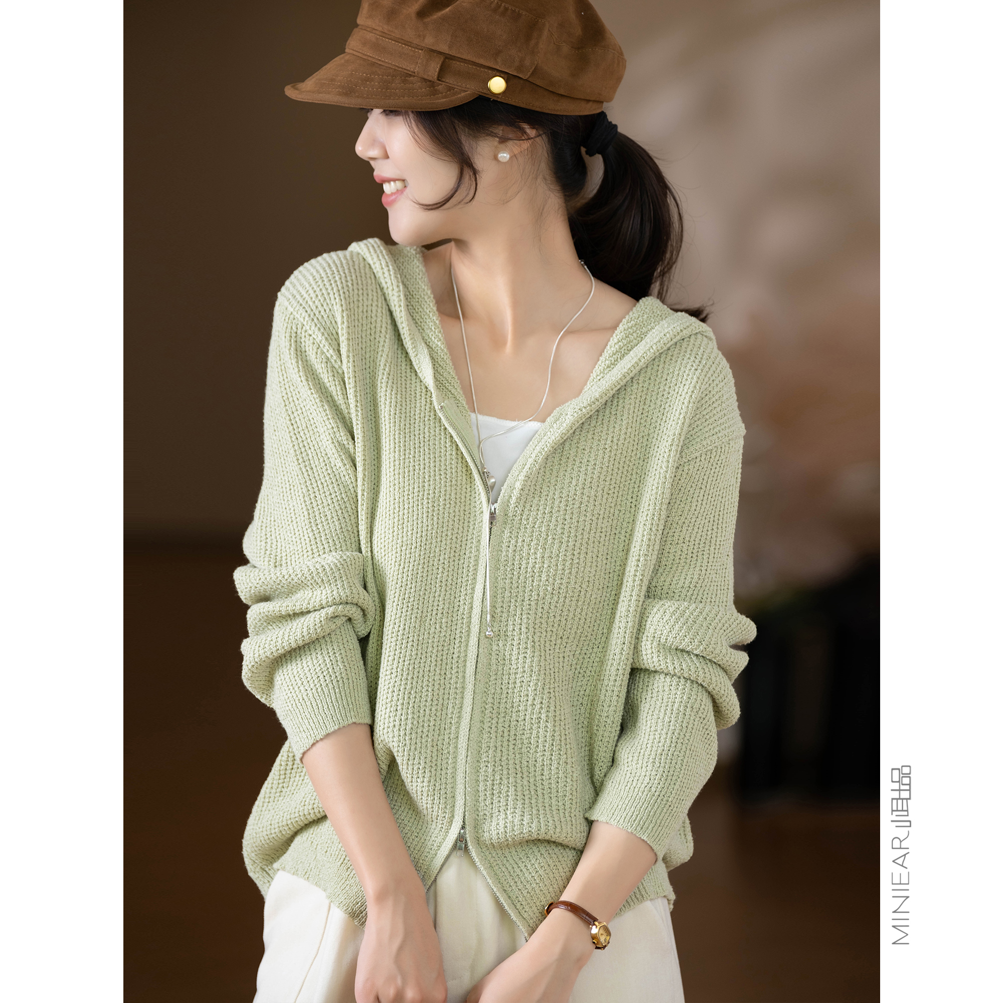 小耳出品 推荐!B入!萣制小米圈圈纱~休闲宽松百搭连帽针织开衫 - 图2