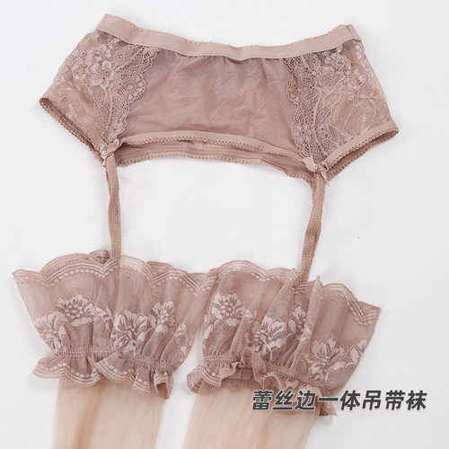 2D蕾丝吊带黑丝丝袜红色性感纯欲长筒袜超薄女夏季花边高筒袜子 - 图2