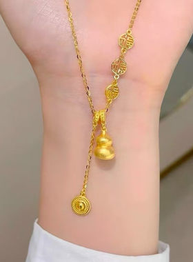 新中式金色福字葫芦流苏吊坠项链