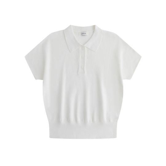 LINHOUSE复古白色Polo衫针织短袖上衣夏季通勤休闲学院气质t恤女