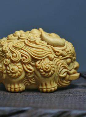 崖柏木雕龙蟾手把件守财双头貔貅家居摆件装饰招财纳福实木把玩件