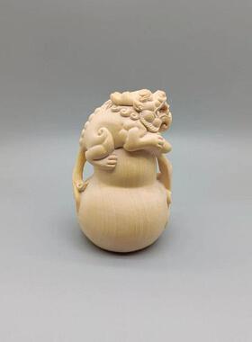 黄杨木雕刻瑞兽抱福实木文玩手把件貔貅葫芦福禄家居装饰品小摆件