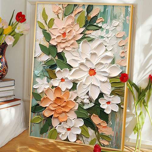 大芬村油画落地画奶油风客厅装饰画花卉玄关挂画沙发后背景墙壁画 - 图3