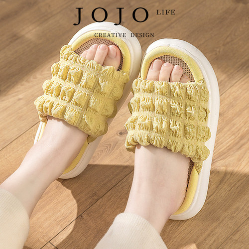 JOJO'S L. PD.Bam.亚麻拖鞋女春秋四季室内家用棉麻防滑 | 跳跳 - 图0