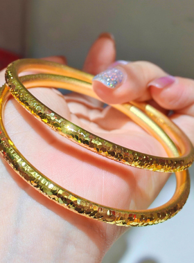镀金古法沙金碎冰冰素圈手镯