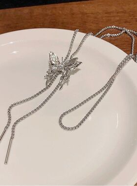 秋冬百搭抽拉式长链项链可调节抽拉式蝴蝶结长项链简约毛衣链批发