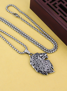 新款不锈钢复古霸气符文狮子头吊坠项链挂坠配饰diy钛钢饰品配件