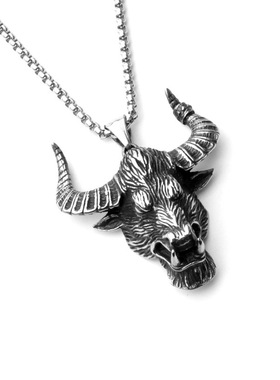 朋克风牛头项链十字架立方体钛钢项链欧美个性复古吊坠潮男女生时