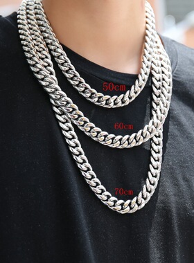亚马逊欧美不锈钢古巴链项链 嘻哈古巴链项链 钛钢男士方扣古巴链
