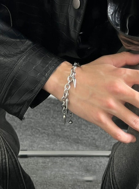 学生潮牌钛钢流苏铆钉手链男女 小众简约时尚嘻哈手链手环配饰潮