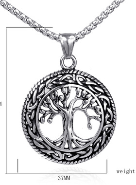 2024新款热卖不锈钢镂空生命树吊坠 钛钢镂空树吊坠项链