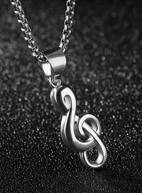 音符钛钢男士项链不锈钢吊坠不掉色欧美饰品批发简约时尚百搭