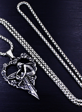 跨境热销时尚嘻哈项链潮流爱心少女吊坠项链不锈钢男士首饰批发