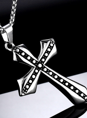 时尚十字架钛钢项链复古朋克风海盗船锚吊坠项饰男女款十字链项链