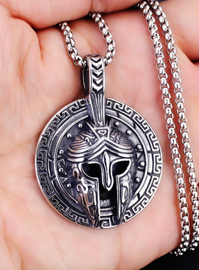 2026新款欧美维京面具战士男士欧美钛钢不锈钢项链头盔手工男士