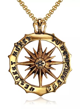 促销欧美时尚太阳之神不锈钢项链吊坠个性潮流英文男士钛钢饰品