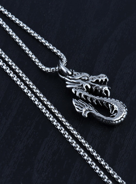 摇滚个性时尚非洲部落龙头骷髅吊坠 压铸复古男款钛钢链条项链