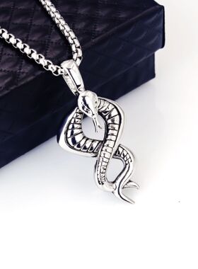 欧美INS时尚钛钢项链男个性朋克复古潮男蛇形吊坠配饰不锈钢饰品