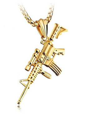 跨境爆品枪吊坠 明星嘻哈镂欧美古钛钢项链 潮男不锈钢项链AK47