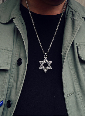 促销爆款厂家现货六芒星钛钢不锈钢项链链条吊坠十字架吊坠项链