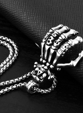 欧美长款嘻哈项链 骷髅头手抓男士时尚不锈钢配链厂家批发