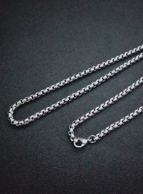 韩版百搭个性粗方珍珠单链长款男不锈钢项链hiph嘻哈潮人配件饰品