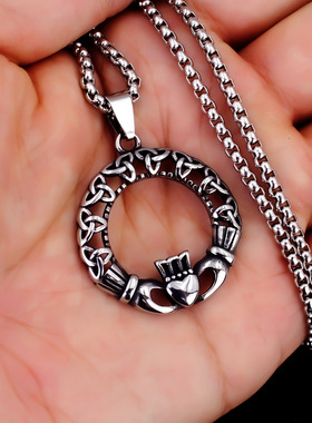 亚马逊外贸爆款爱尔兰不锈钢镂空项链欧美流行凯尔特结吊坠潮流