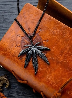 韩版男士枫叶吊坠 hiphop嘻哈植物树叶霸气镀金项链 跨境电商