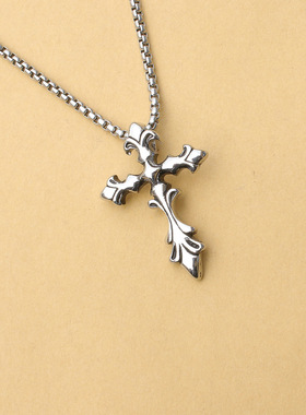 欧美时尚复古项链 个性不锈钢项坠项十字架女吊坠轻奢百搭网红