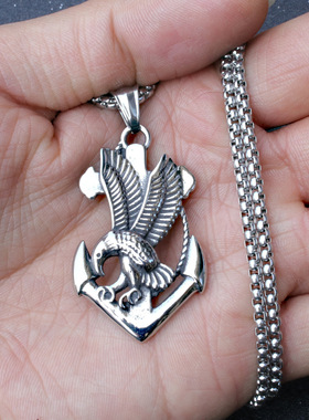 欧美个性朋克加勒比海盗船锚男士钛钢不锈钢吊坠项链 潮流配饰