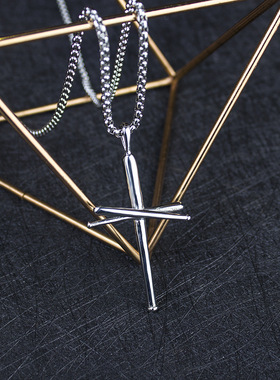 欧美流行时尚钉子棒球十字架项链复古朋克饰品不锈钢链批发