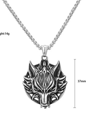 嘻哈欧美大狼头吊坠朋克项链 潮男复古钛钢狼图腾配饰不锈钢饰品