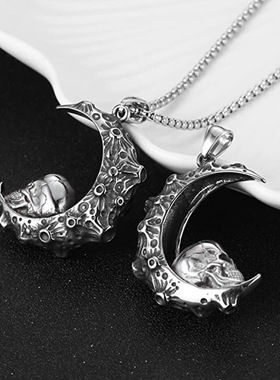 外贸饰品批发 新款月球骷髅头男士钛钢吊坠项链不锈钢霸气饰品