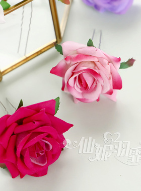 玫瑰花发簪子头花U型夹发卡发夹